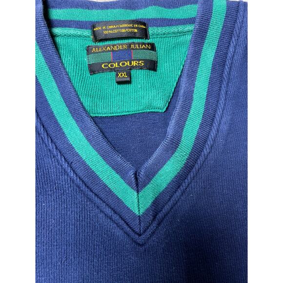 Vintage Alexander Julian COLOURS V -neck 90s Green and blue sweater men size XXl - Picture 3 of 4